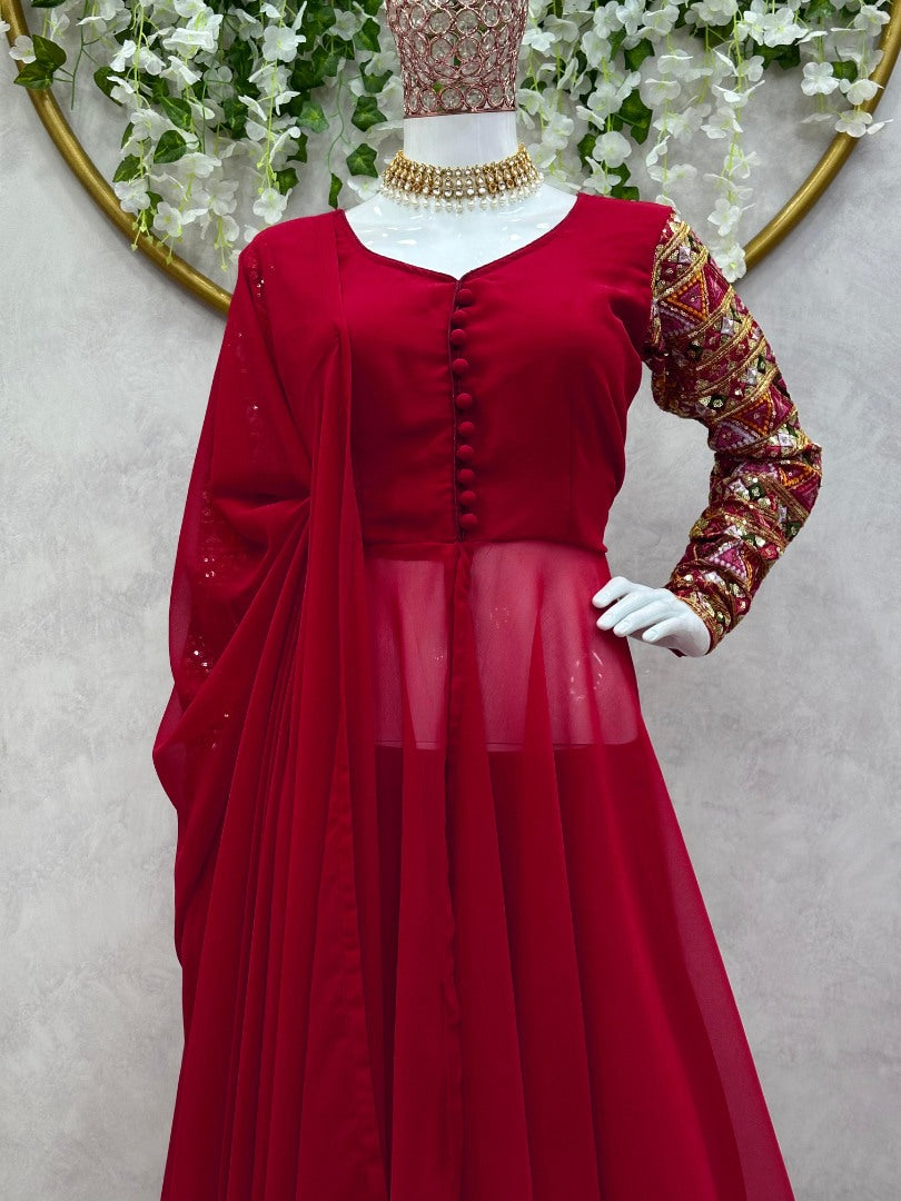 Maroon georgette designer plazzo suit