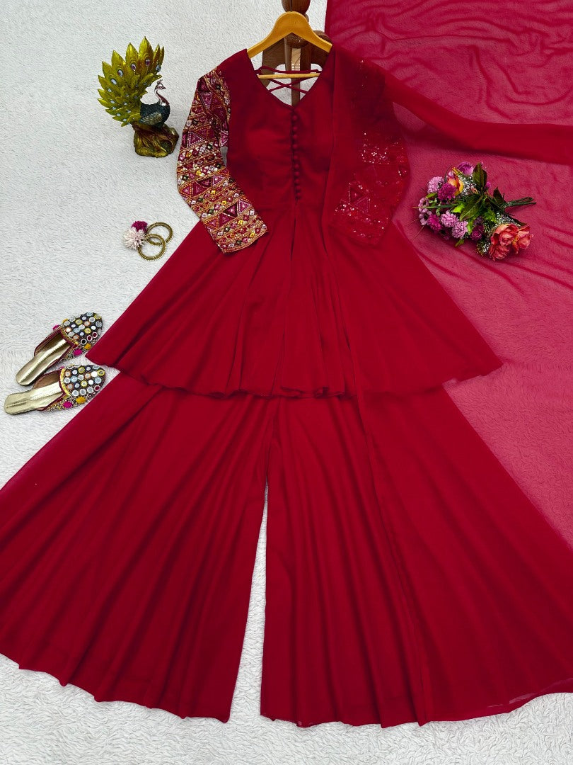 Maroon georgette designer plazzo suit