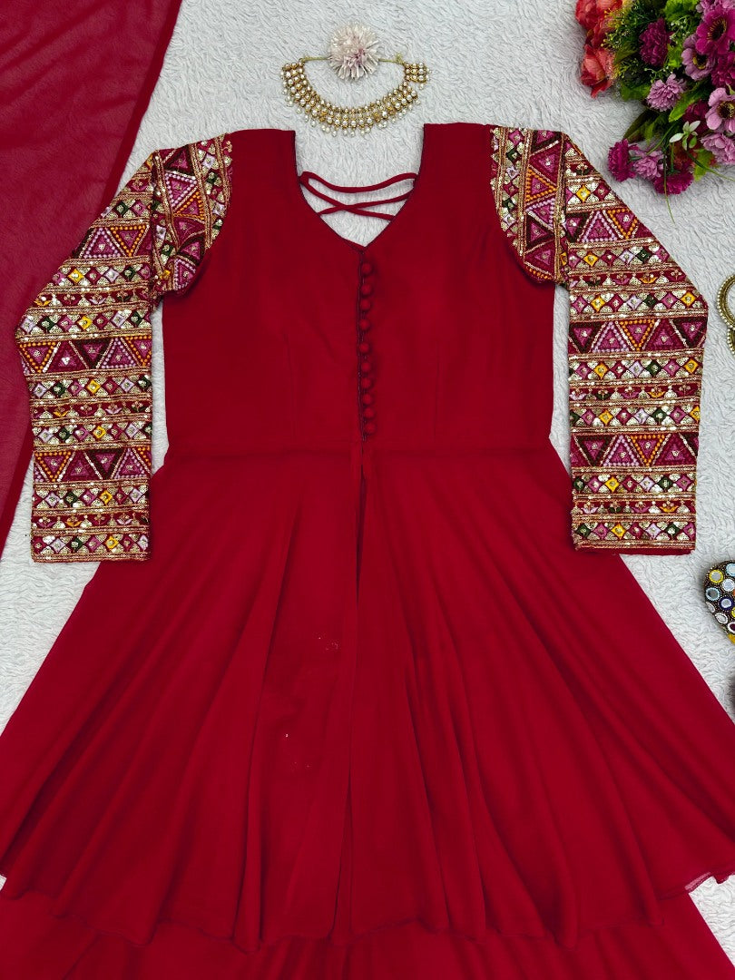 Maroon georgette designer plazzo suit