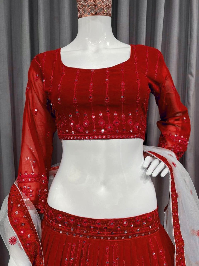Maroon georgette embroidered wedding lehenga choli