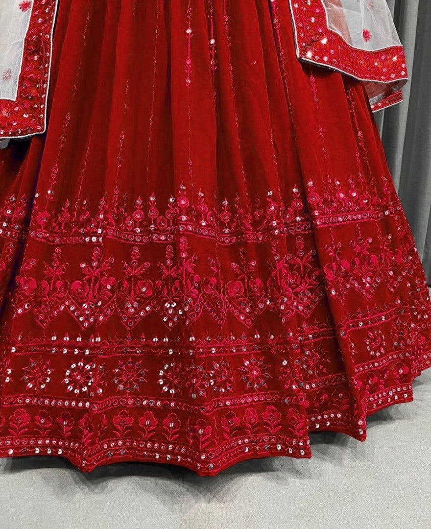 Maroon georgette embroidered wedding lehenga choli