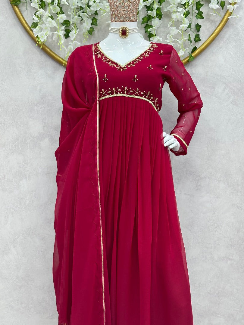 Maroon georgette handwork kurti