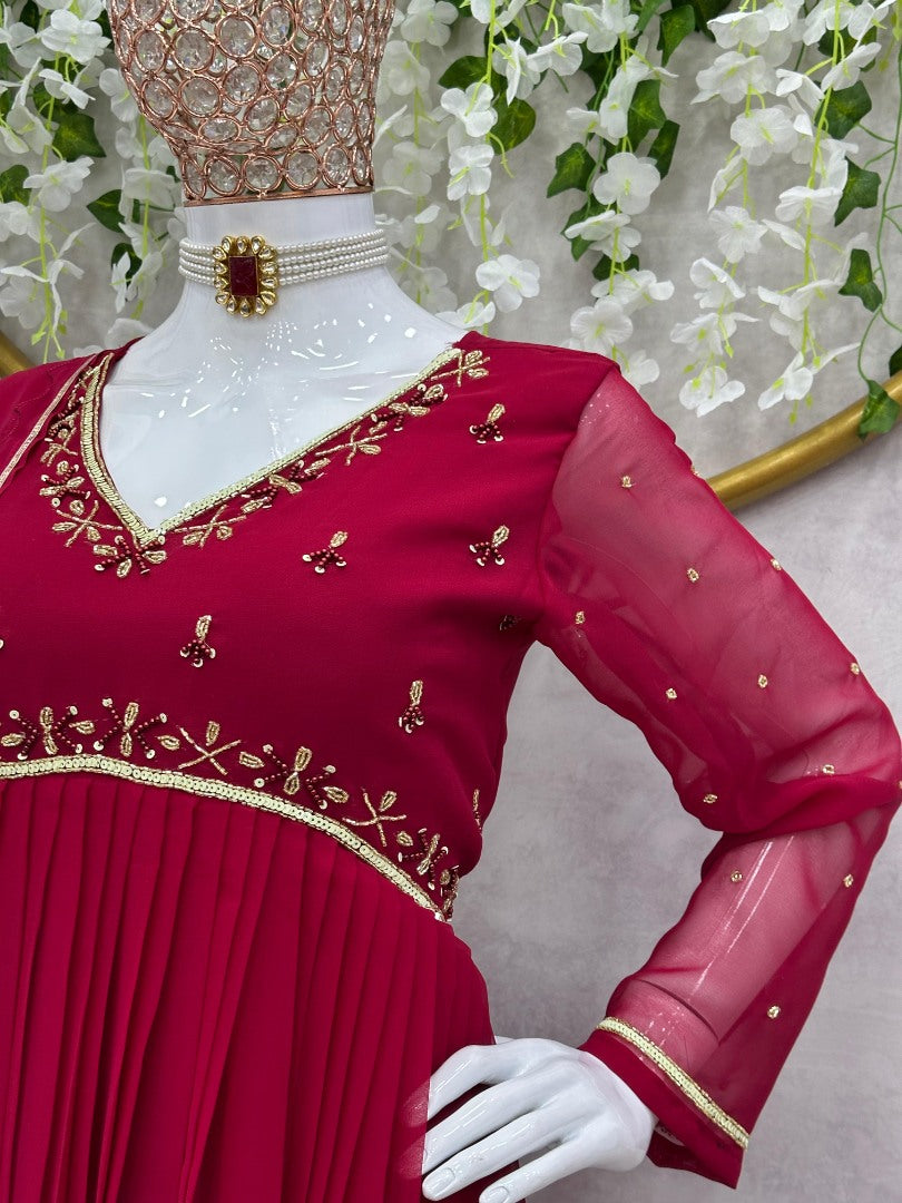 Maroon georgette handwork kurti