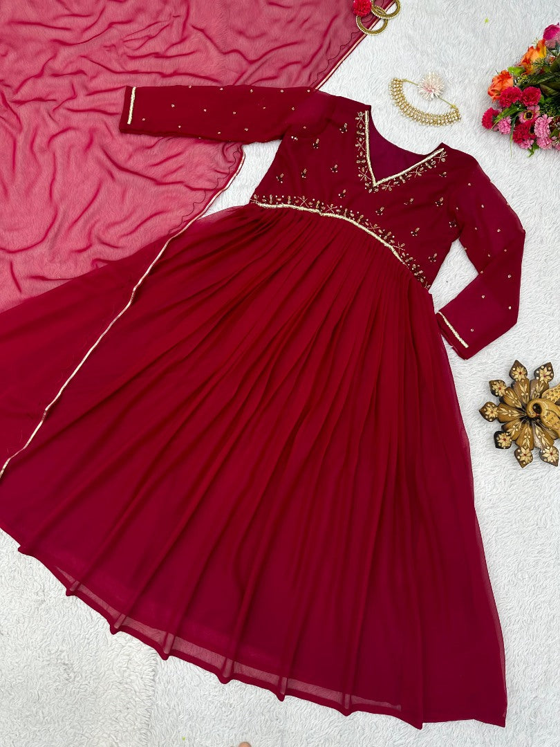 Maroon georgette handwork kurti