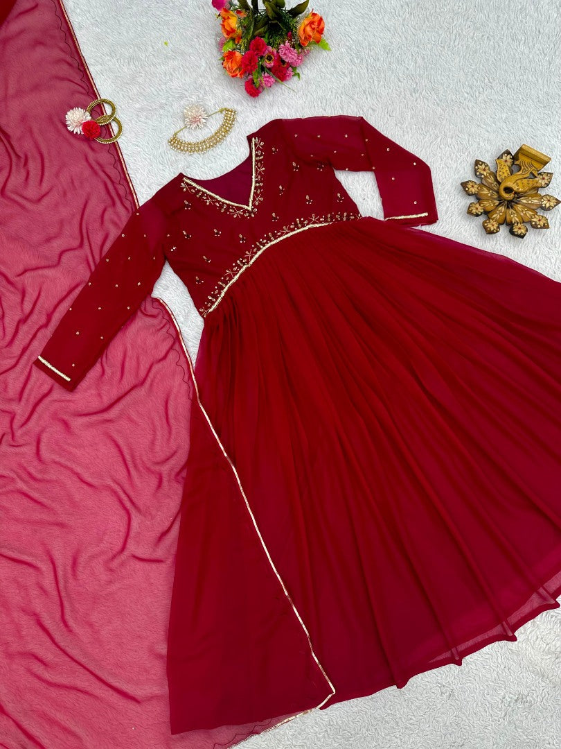 Maroon georgette handwork kurti