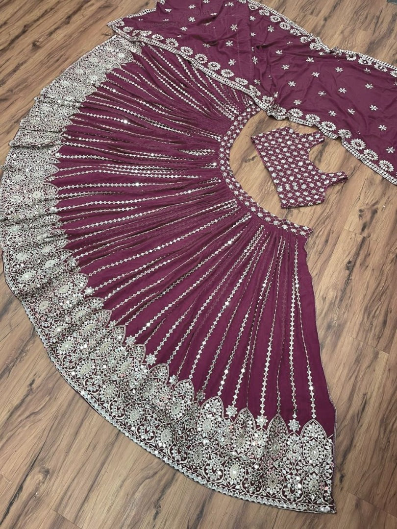 Maroon georgette heavy sequence embroidered wedding lehenga choli