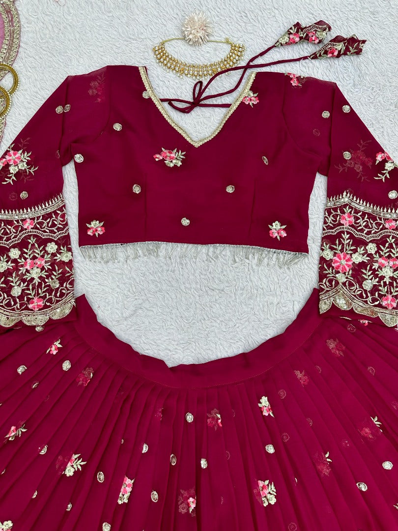 Maroon georgette heavy work wedding lehenga choli