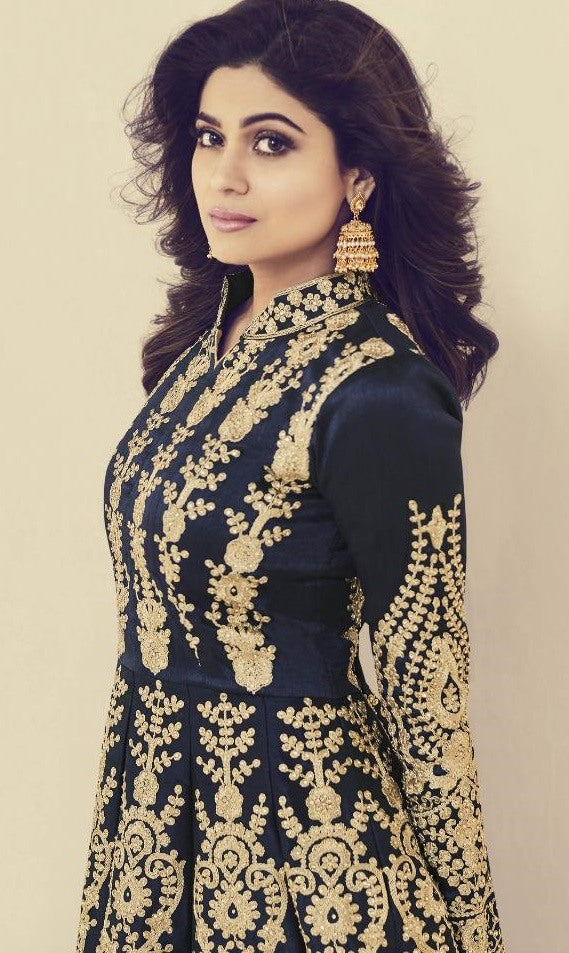 Maroon mulberry silk heavy embroidered designer wedding gown