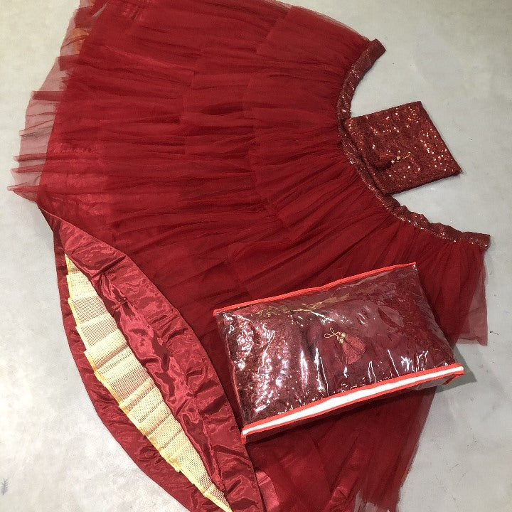 Maroon net sequence embroidery party wear lehenga choli