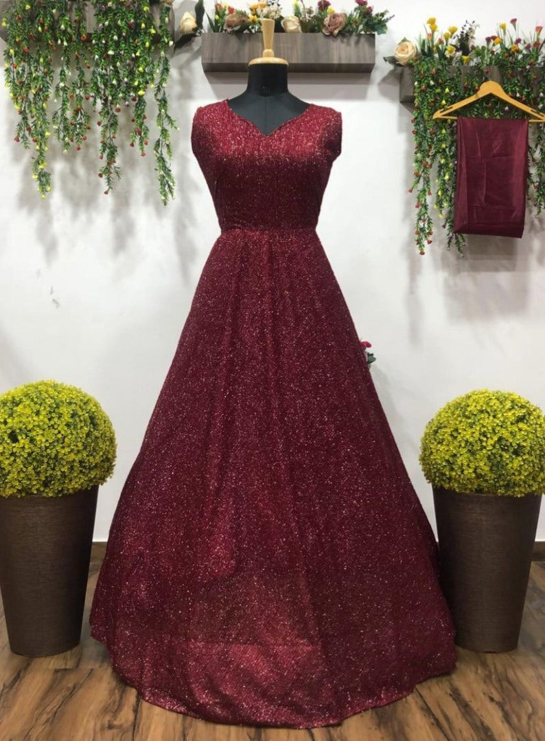 Maroon partywear gown
