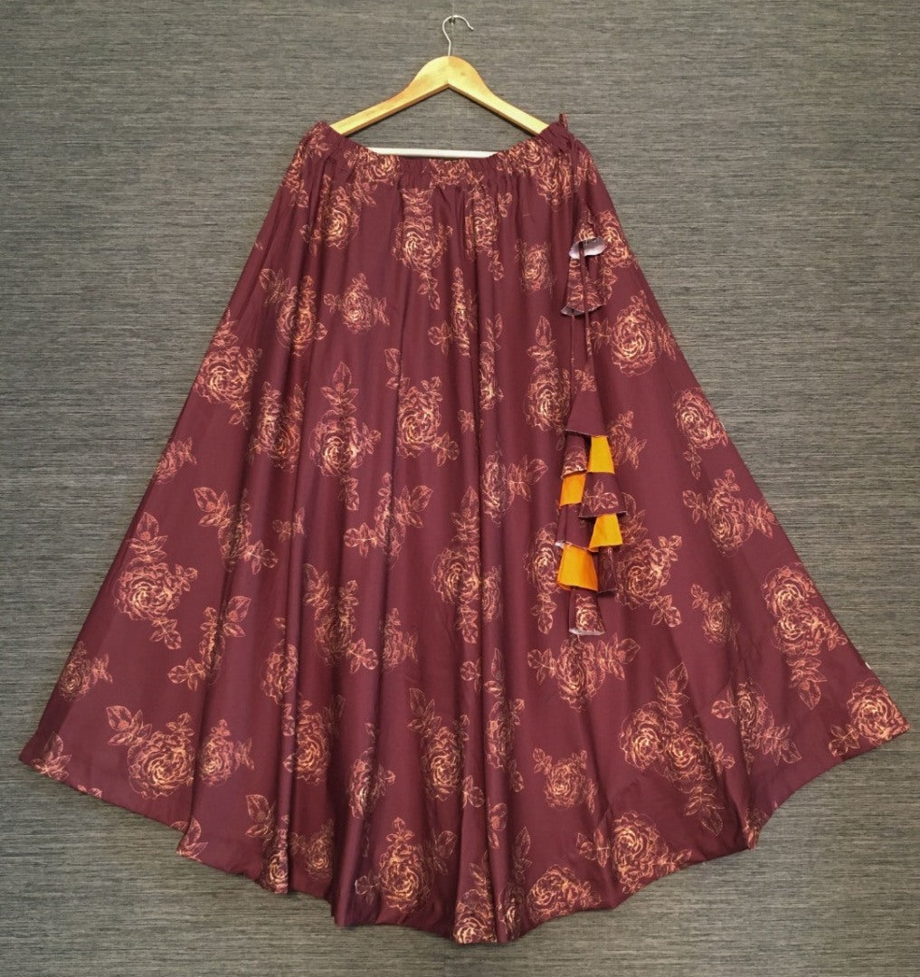 Maroon rayon cotton digital flower printed skirt