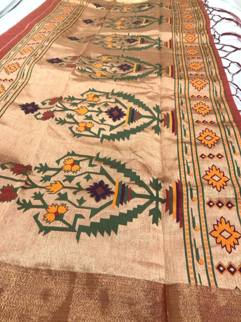 Maroon two ton silk zari jacquard weaving work saree