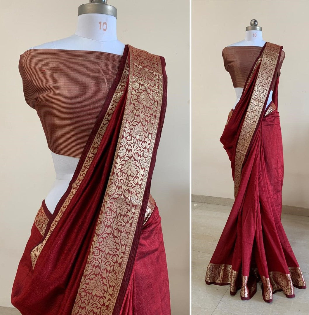Maroon vichitra silk jacquard weaving work party wear saree