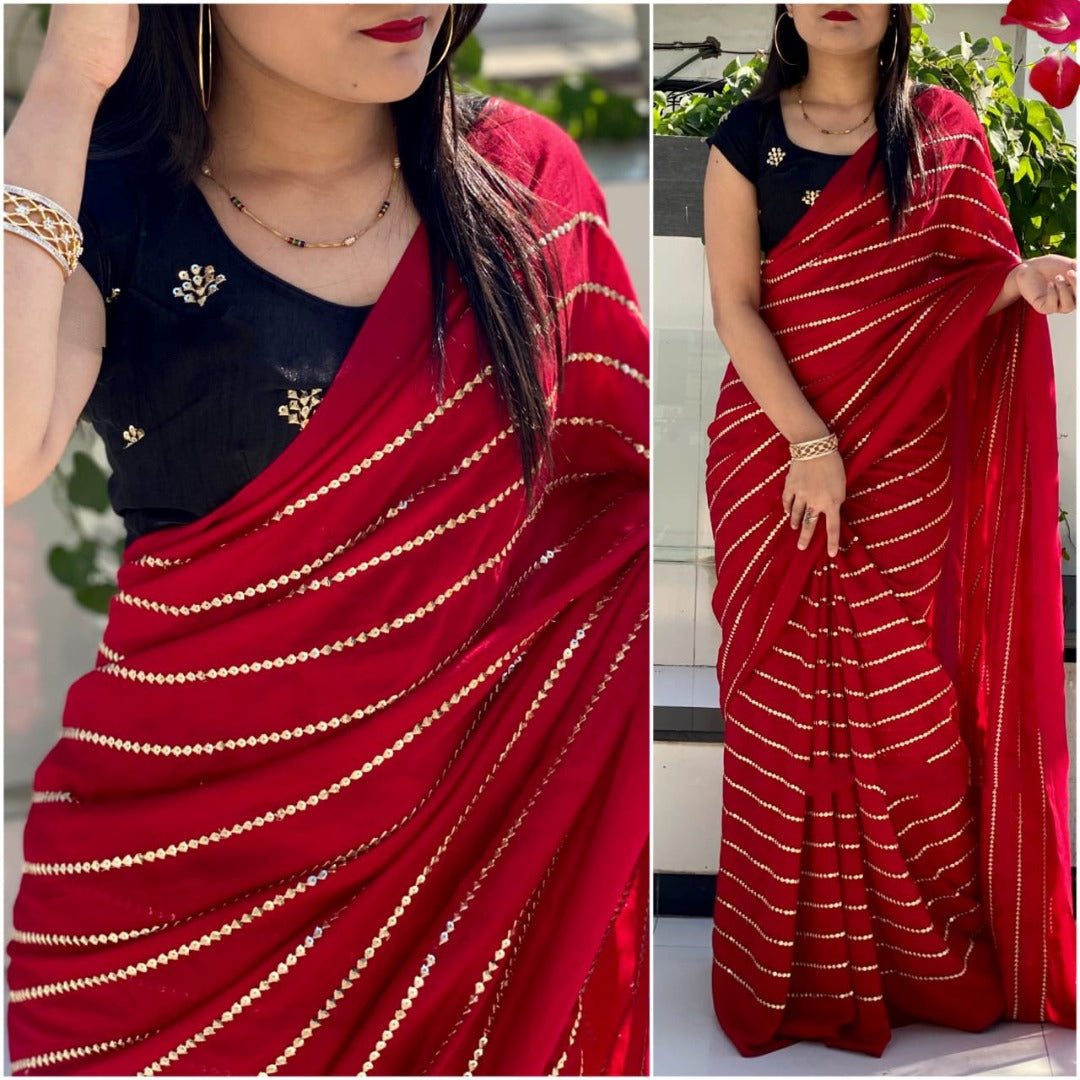 Maroon vichitra silk sequence work partywear saree