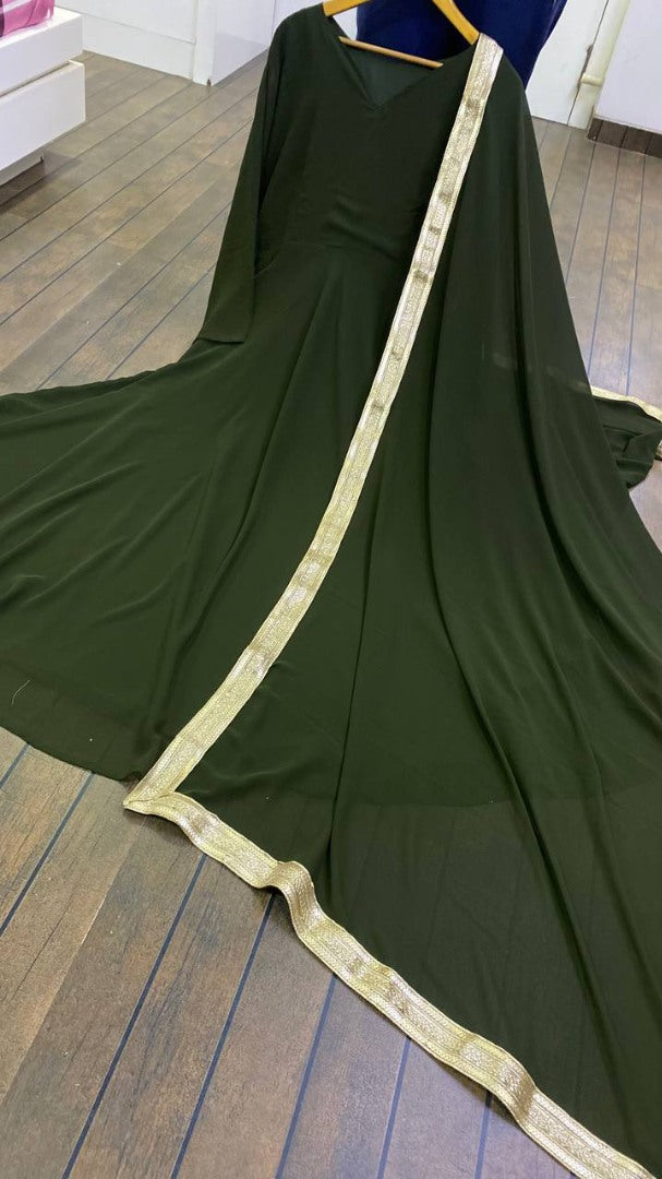 Mehendi green georgette long party wear anarkali ethnic gown