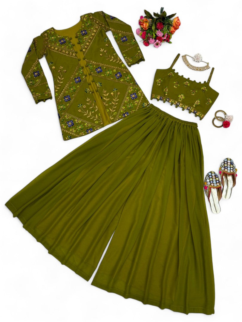 Mehndi green indowestern plazzo suit