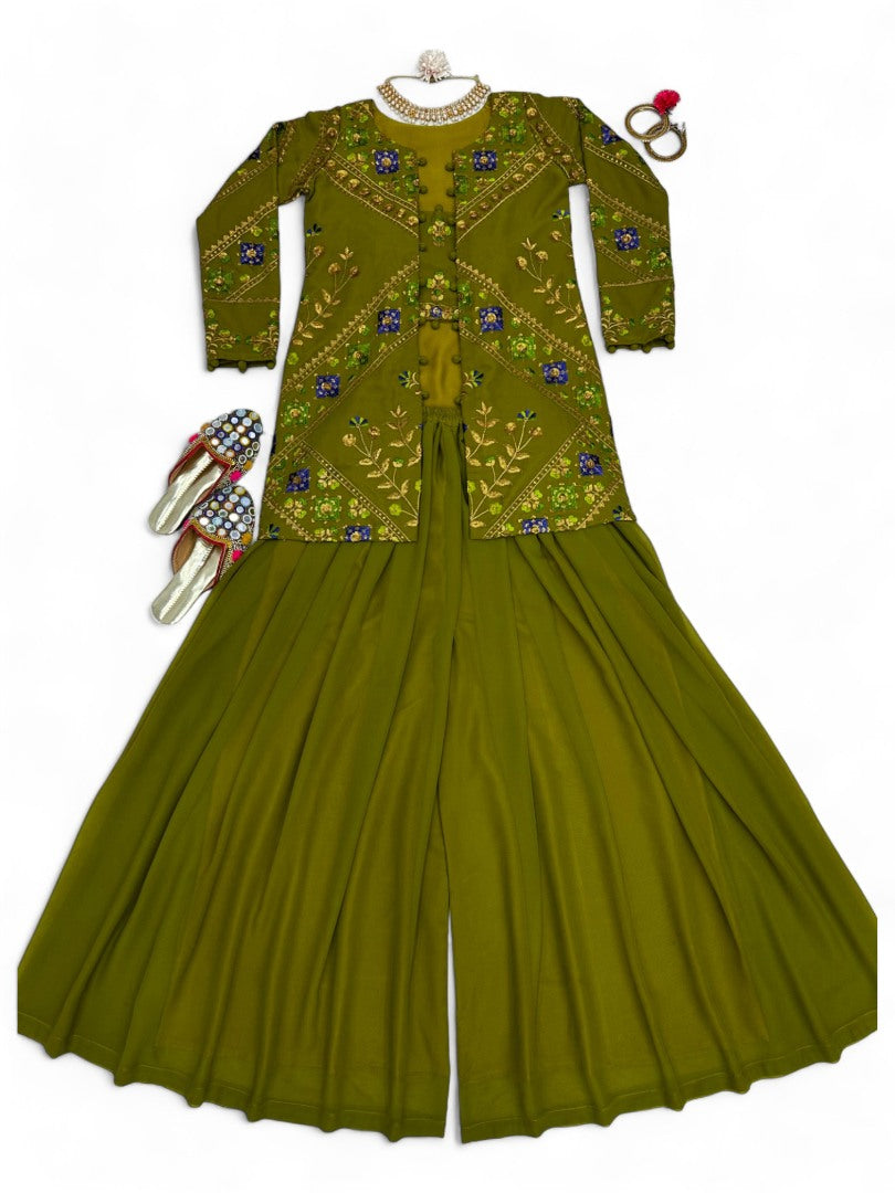 Mehndi green indowestern plazzo suit