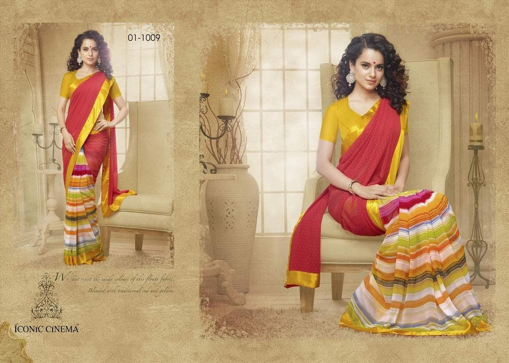 Mizzoli red and multi printed Georgette Saree