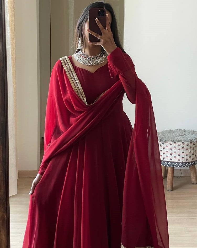 Mroon georgette long party wear anarkali ethnic gown