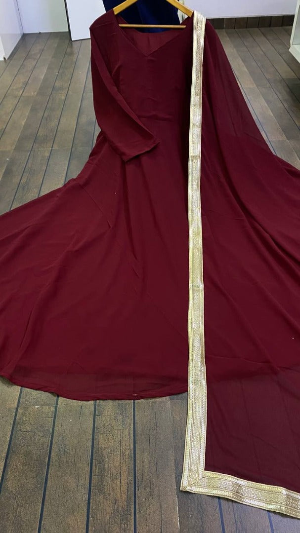 Mroon georgette long party wear anarkali ethnic gown