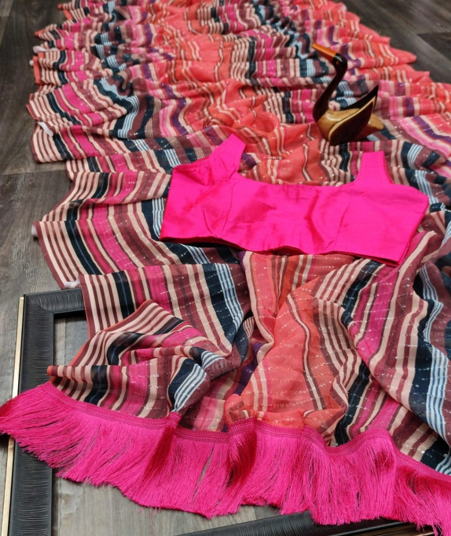 Multi color heavy georgette sequence work saree