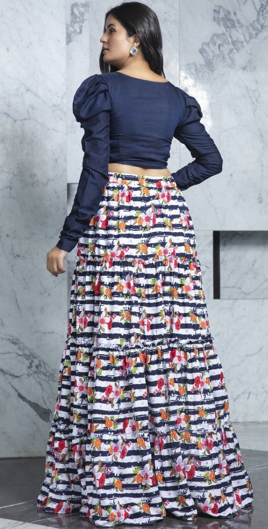 Multi color rayon flower printed party wear crop top