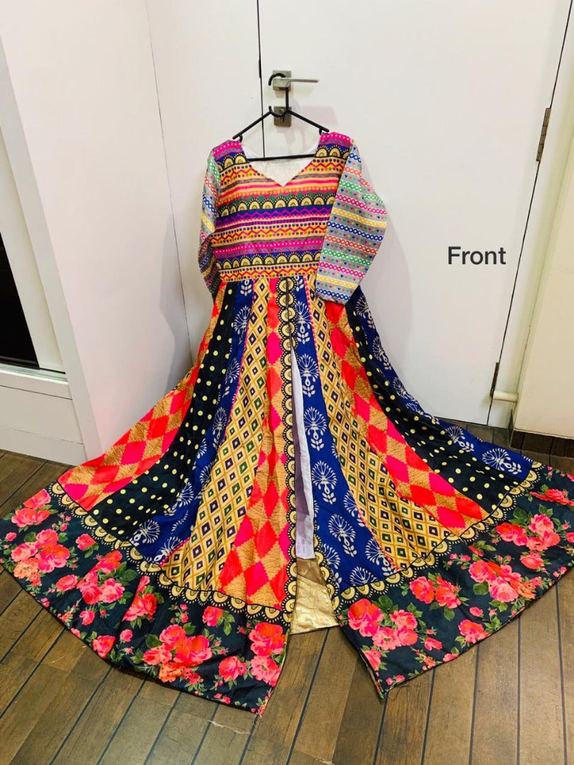Multi colored banglori satin digital printed salwar suit