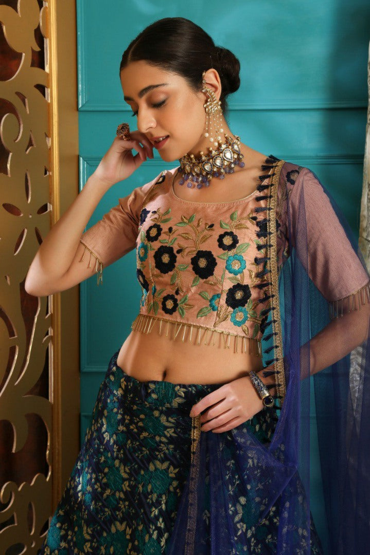 multi colored jacquard ceremonial lehenga choli