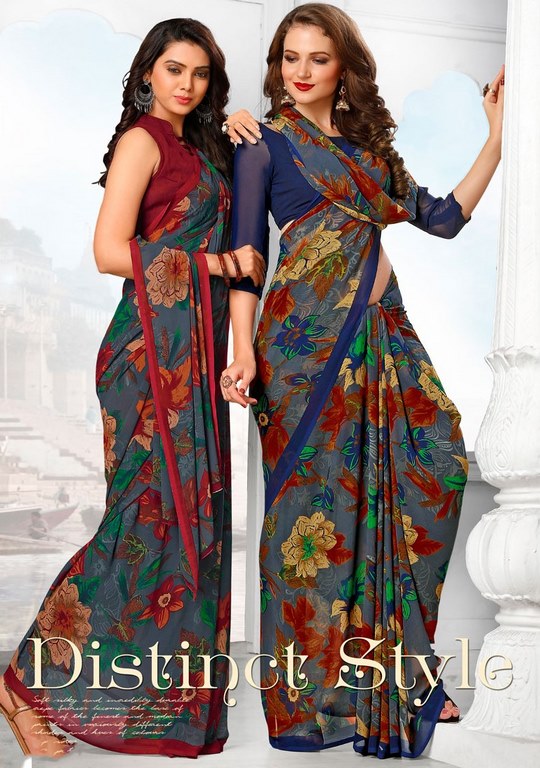 Multi Colored Lesar Georgette Floral Printed Saree