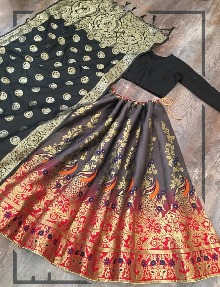 Multi colour jacquard zari work party wear lehenga choli