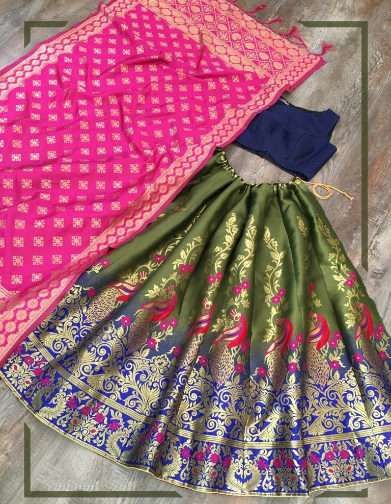 Multi colour jacquard zari work party wear lehenga choli
