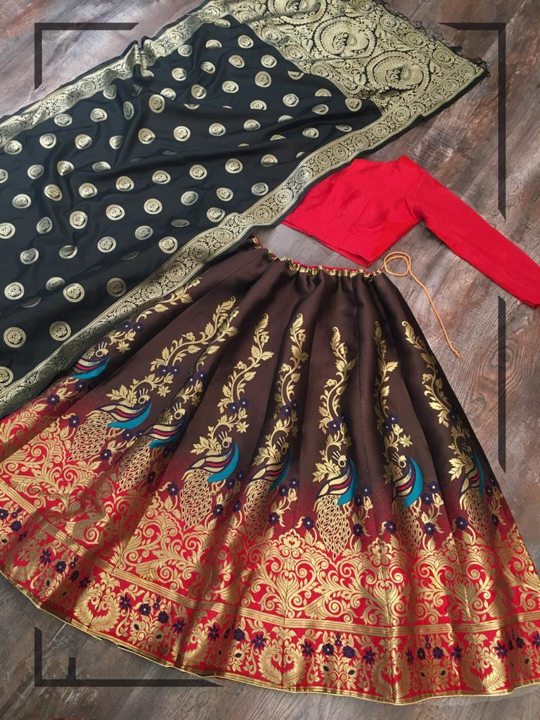 Multi colour jacquard zari work party wear lehenga choli