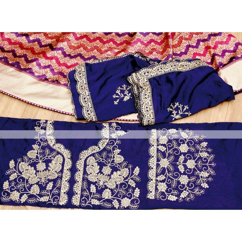 Multi-coloured banarasi silk digital printed lehenga choli