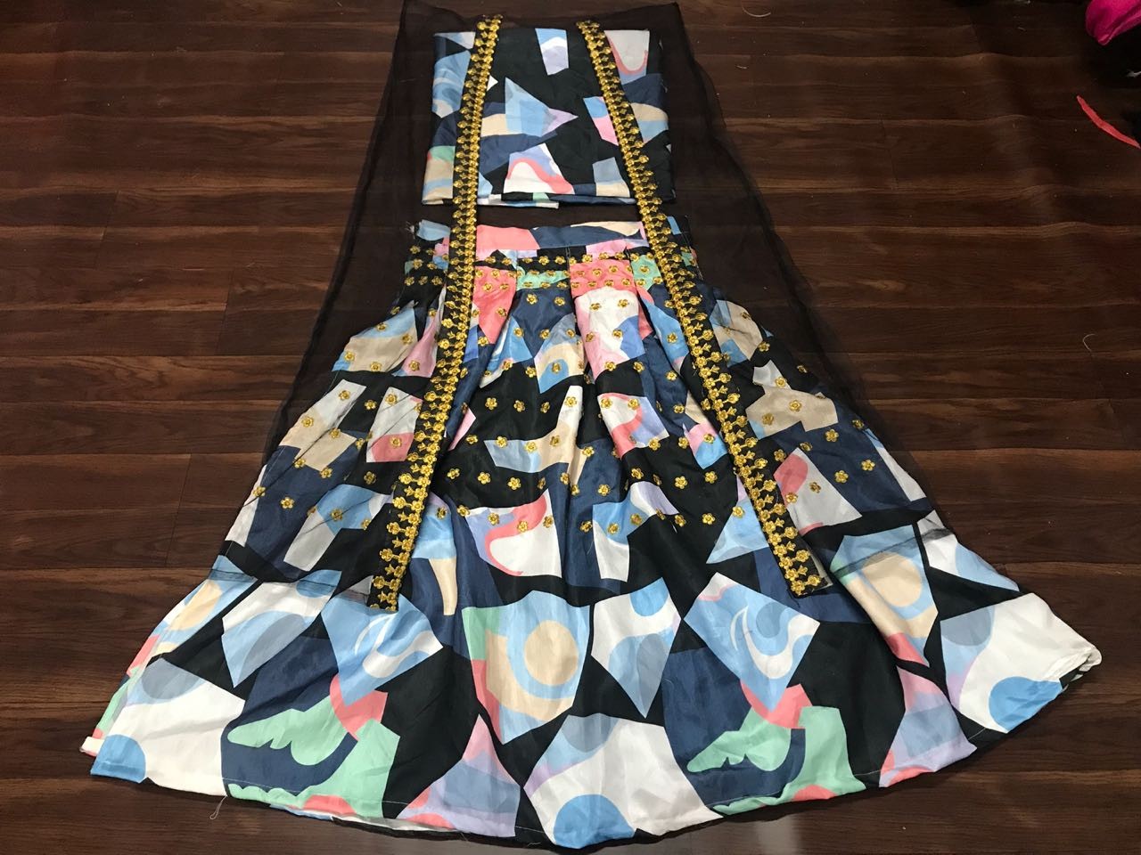 Multicolor digital printed banglori silk partywear lehenga