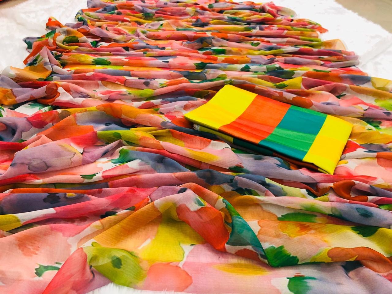 Multicolor georgette beautiful printed saree