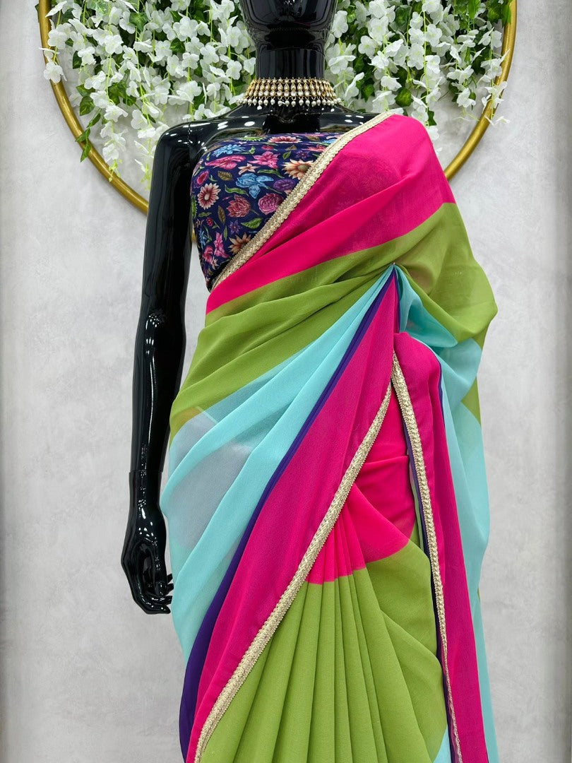 Multicolor georgette printed alia bhatt designer bollywood saree