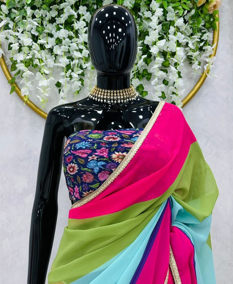 Multicolor georgette printed alia bhatt designer bollywood saree