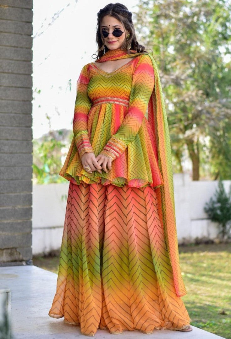 Multicolor georgette printed plazzo suit