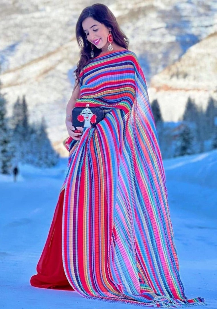Multicolor georgette printed saree