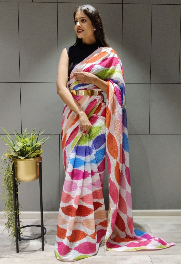 Multicolor georgette printed saree