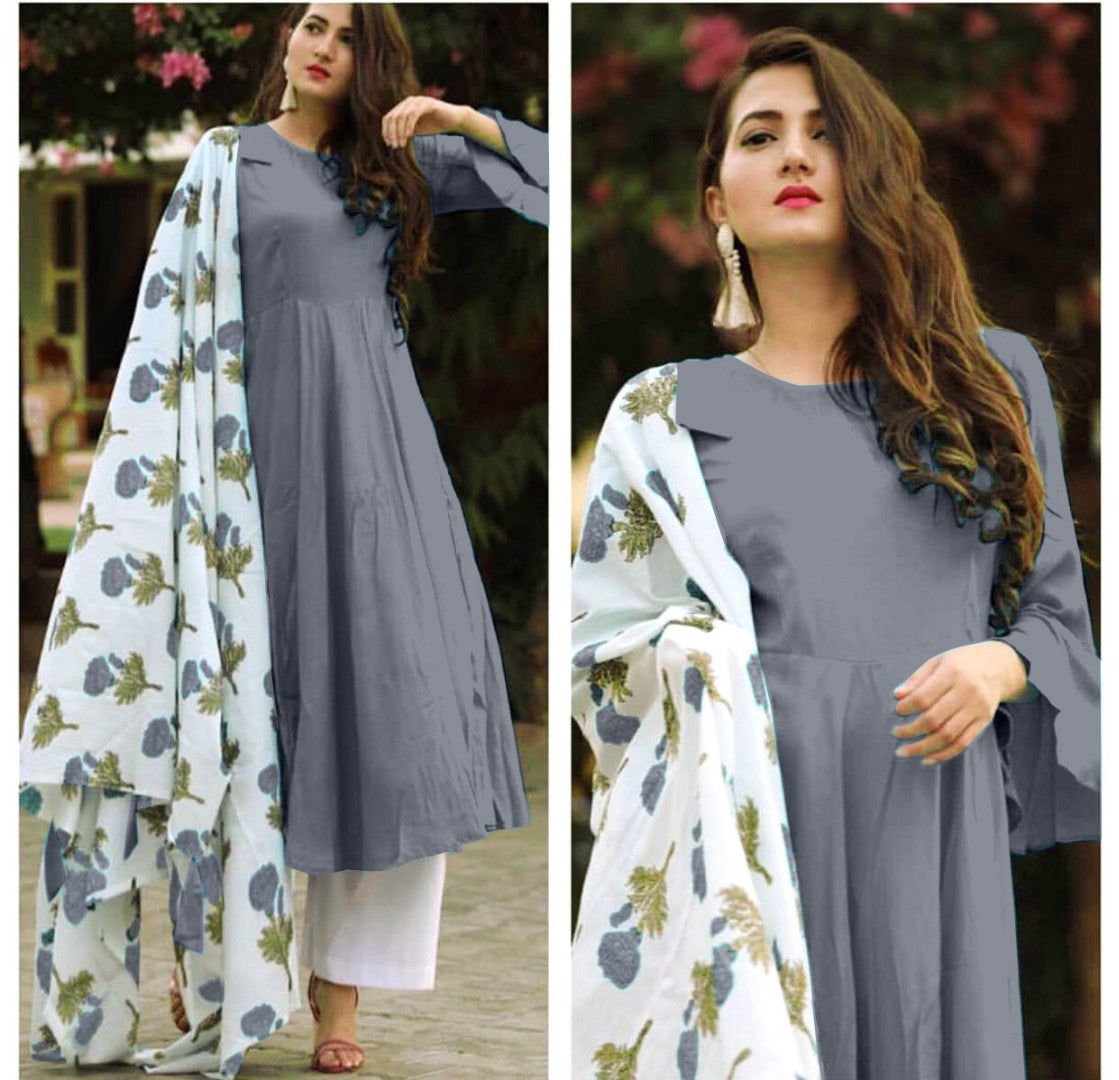 multicolor heavy rayon kurti with digital printed dupatta