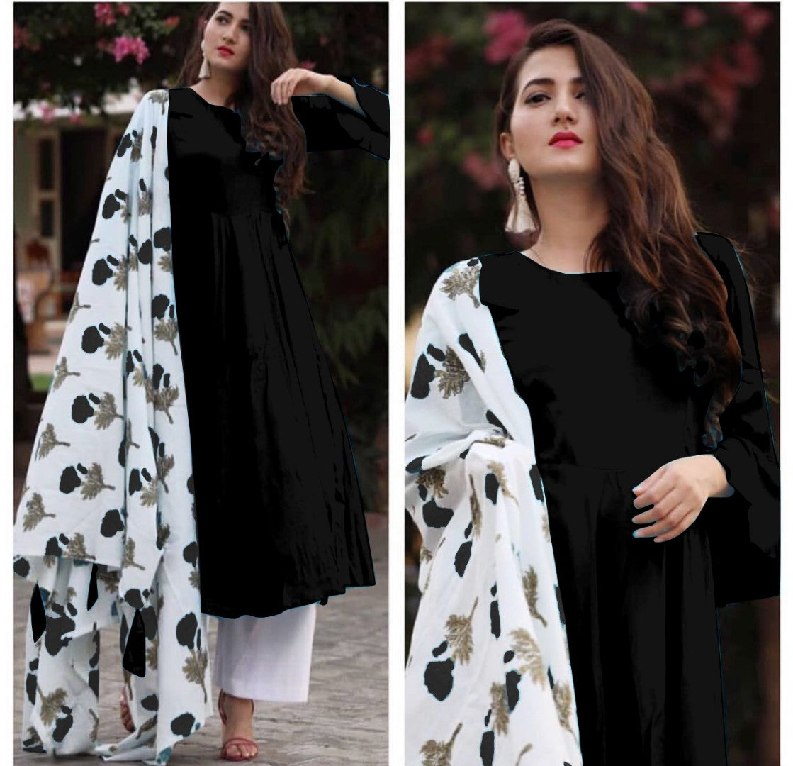 multicolor heavy rayon kurti with digital printed dupatta