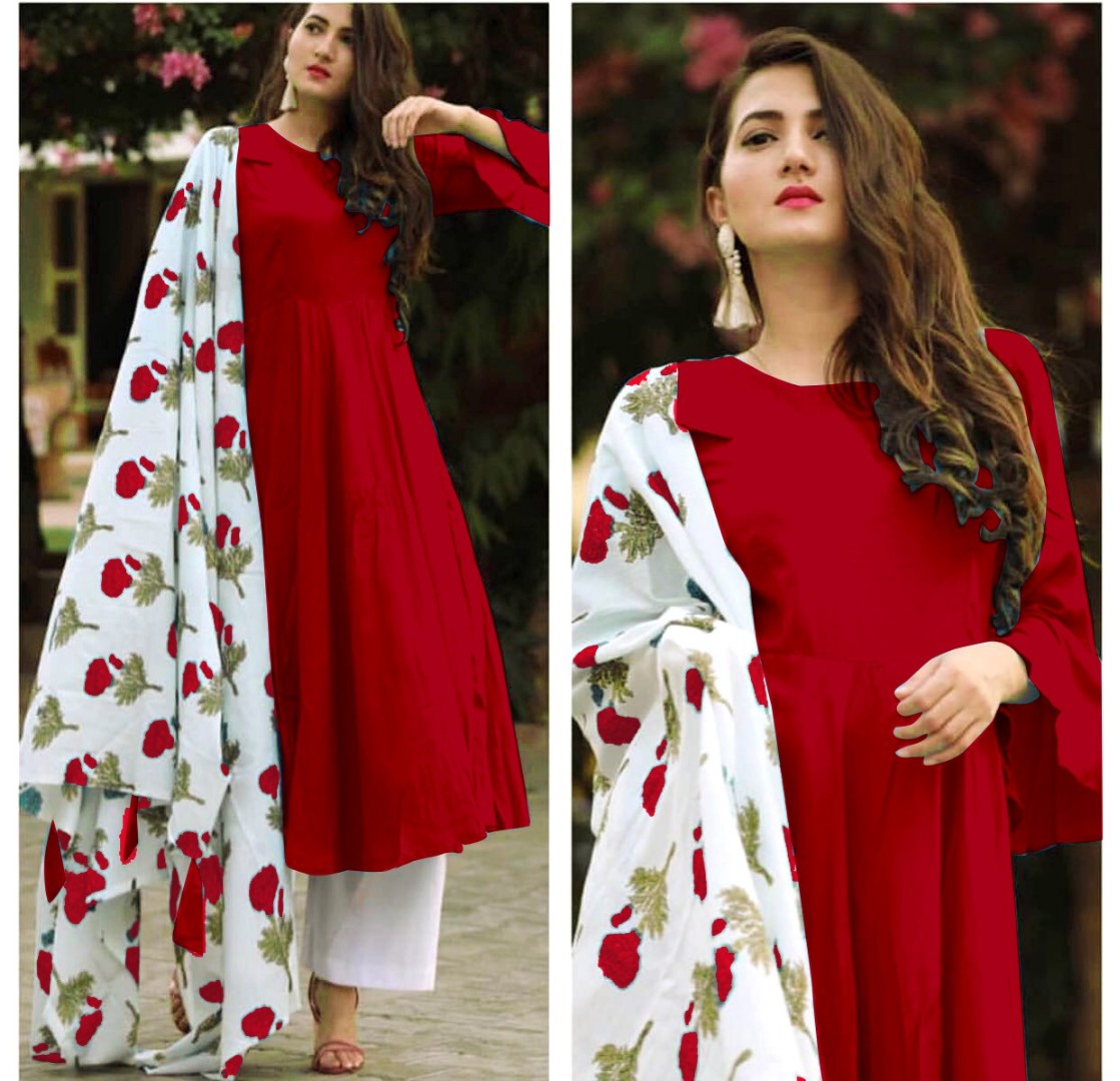 multicolor heavy rayon kurti with digital printed dupatta