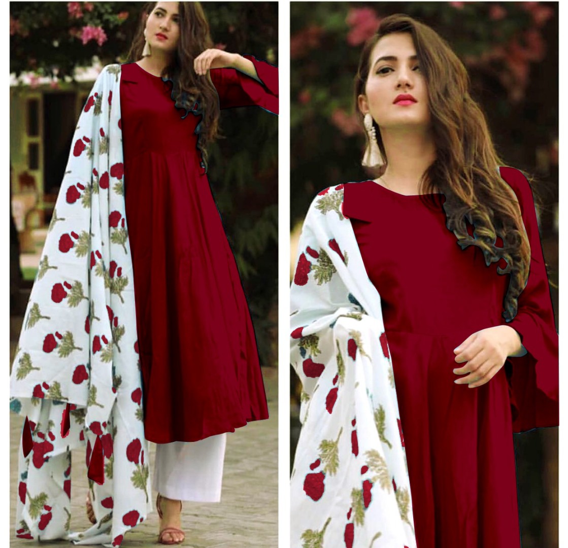 multicolor heavy rayon kurti with digital printed dupatta