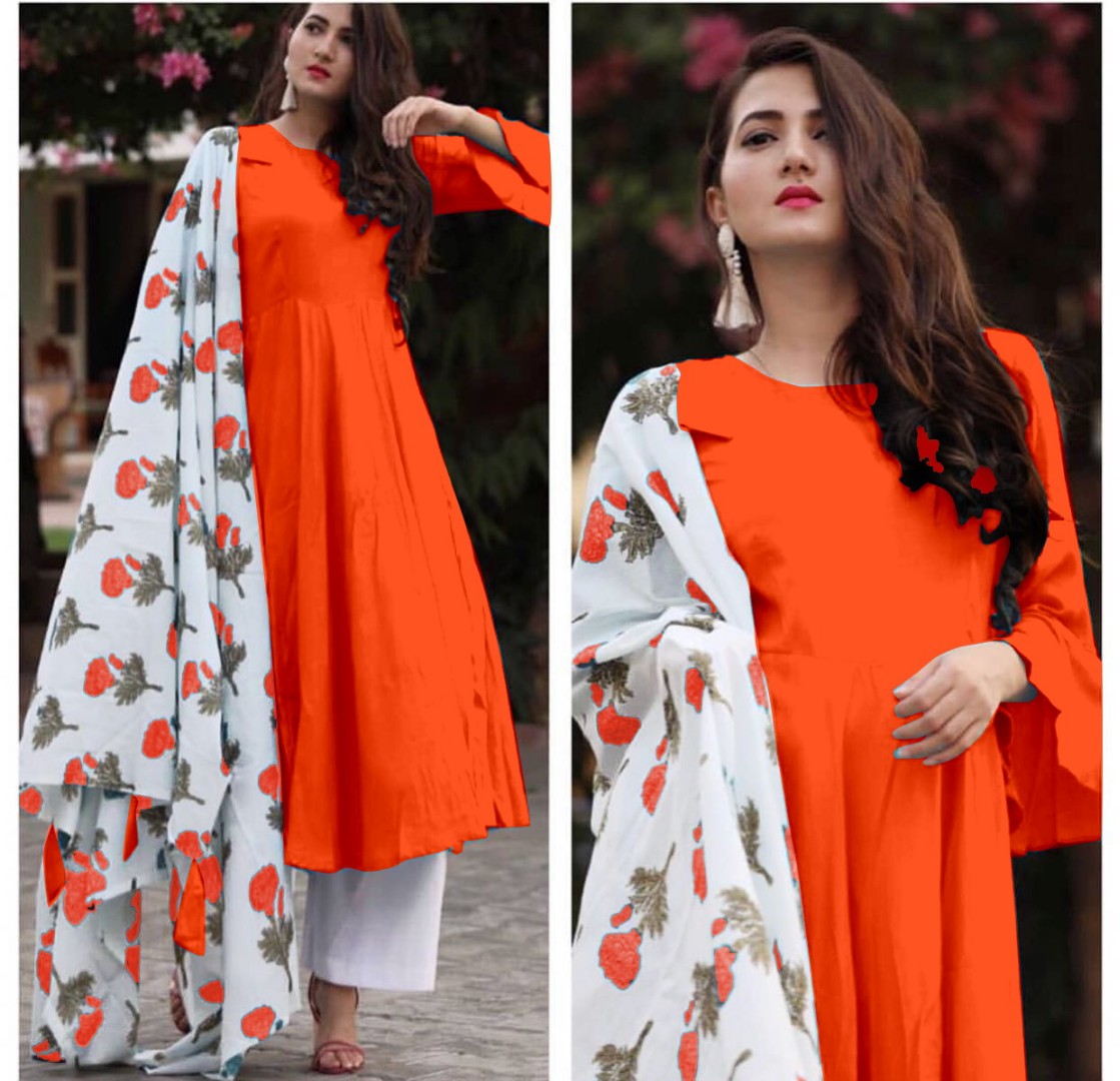 multicolor heavy rayon kurti with digital printed dupatta