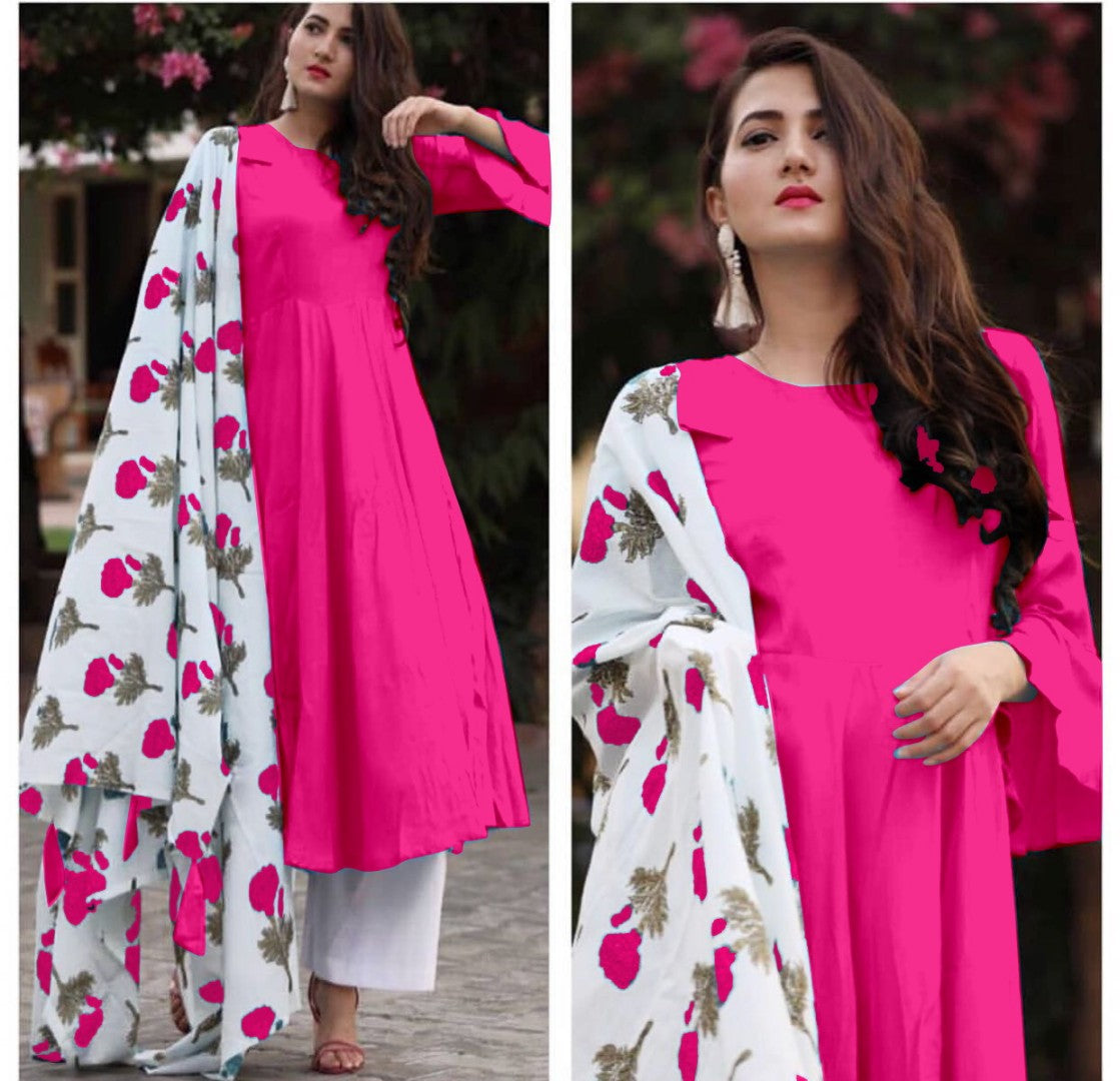 multicolor heavy rayon kurti with digital printed dupatta