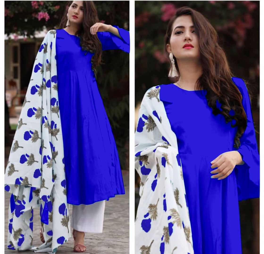 multicolor heavy rayon kurti with digital printed dupatta