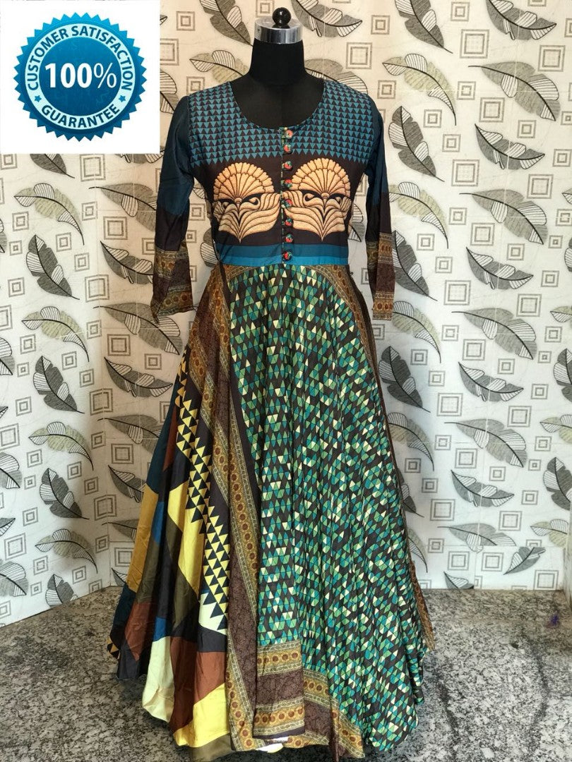 multicolor maslin cotton printed long gown