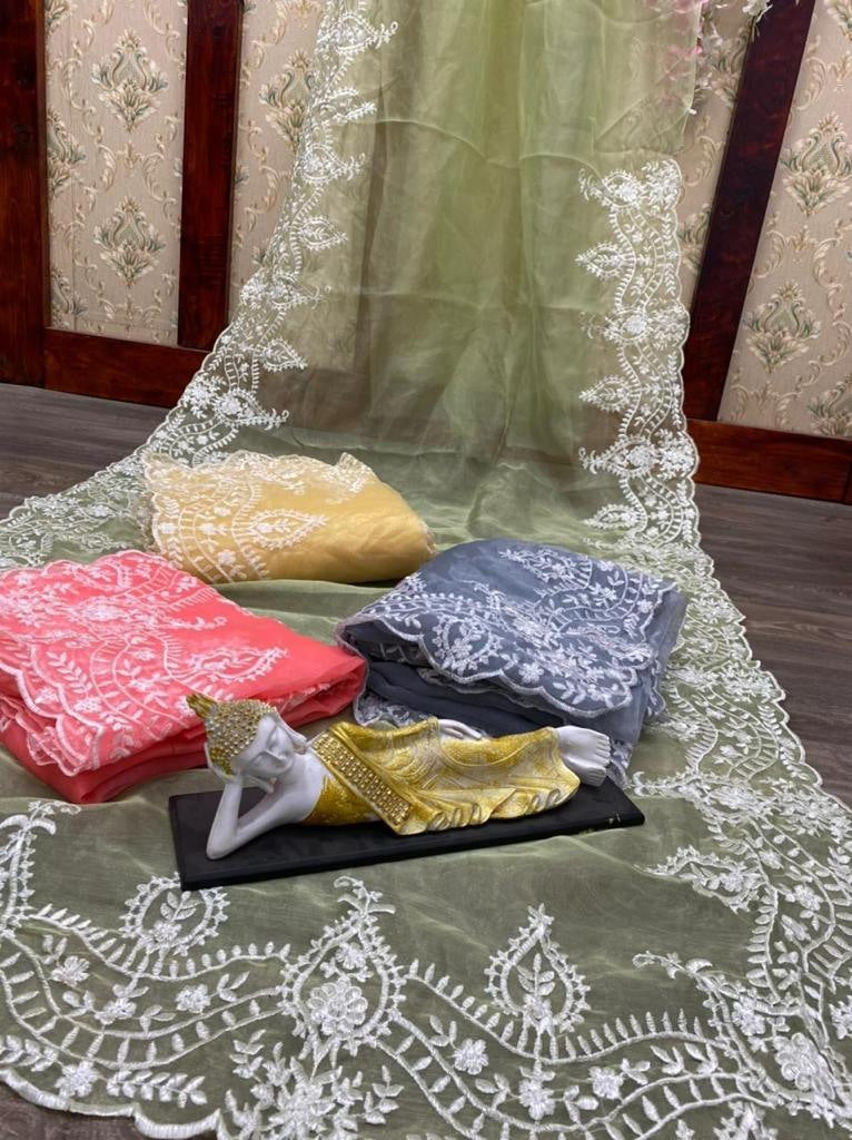 Multicolor organza embroidered saree