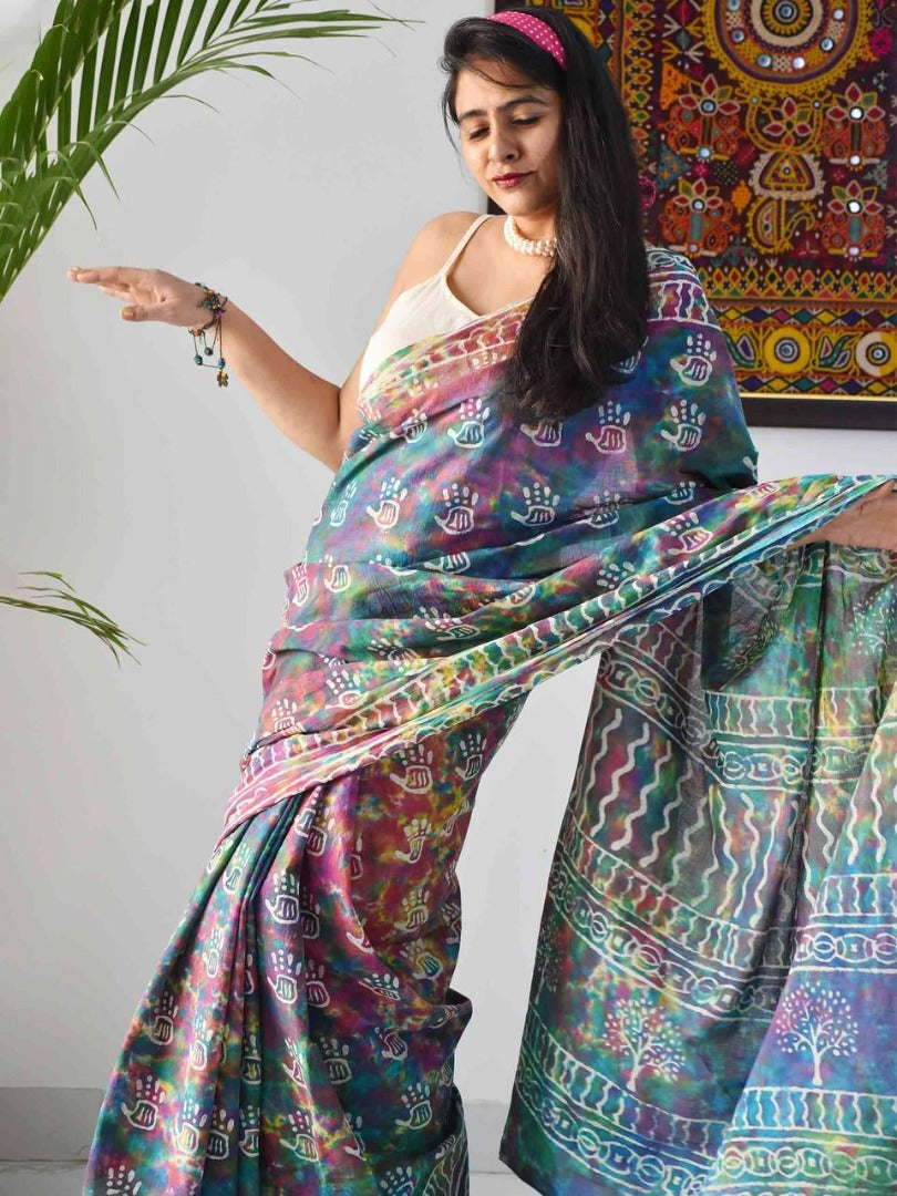 Multicolor printed holi festival special saree